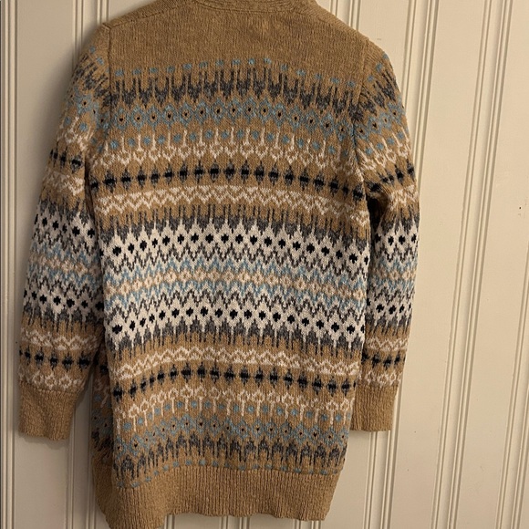 L.L. Bean L Women Cotton Ragg Khaki Open Cardigan SweaterFair Isle Cozy Long EUC - Picture 6 of 11
